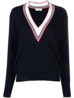 SANDRO stripe-trim V-neck jumper - Bleu