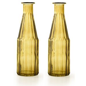 Jodeco - bloemenvaas Marseille - 2x - fles model - glas - geel - H25 x D7 cm