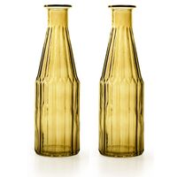 Jodeco - bloemenvaas Marseille - 2x - fles model - glas - geel - H25 x D7 cm