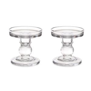 Kaarsen kandelaar van decoratief glas - 2x - voor stompkaarsen - D8.5 x H9 cm