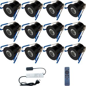 LED Veranda Spot Complete Set - Velvalux - 12 Stuks - 3W - Natuurlijk Wit 4000K - Dimbaar - Waterdicht IP65 - Inbouw - Rond - Mat Zwart - Aluminium - 12V