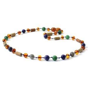 Kinderketting barnsteen, jade, lapis lazuli, labradoriet en hazelwood | 36 cm