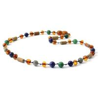 Babyketting barnsteen, hazelwood, jade, labradoriet en lapis lazuli | 32 cm