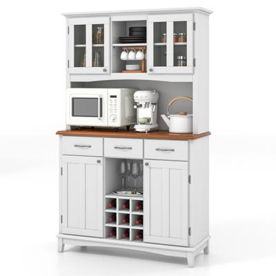 Keuken Dressoir met Ladekast Keuken Opbergkast met Gehard Glazen Kast Flessenrek Verstelbare Planken Magnetron Aanrecht 3 Laden