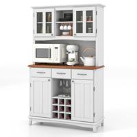 Keuken Dressoir met Ladekast Keuken Opbergkast met Gehard Glazen Kast Flessenrek Verstelbare Planken Magnetron Aanrecht 3 Laden
