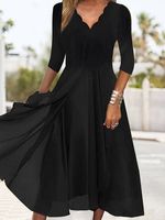 Elegant Black V-Neck Slim Fit Knit Dress - thumbnail
