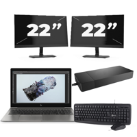 HP ZBook 15u G6 - Intel Core i7-8e Generatie - 15 inch - 16GB RAM - 256GB SSD - Windows 11 + 2x 22 inch Monitor