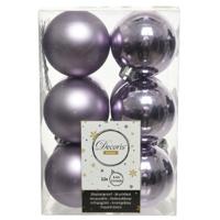 Decoris kerstballen - 12x st - lila paars - 6 cm - kunststof - mat/glans - kerstversiering