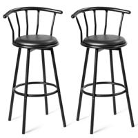 2 Barkrukken Barstoelen met 360 Graden Draaibare Zitting Barkruk Gemaakt van Stalen Buizen en Dikke Schuimkussens Zwart