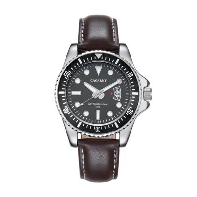 CAGARNY 6863 Fashion waterdichte Quartz beweging polshorloge met lederen Band(Coffee)