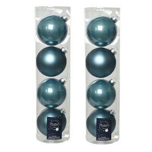 8x stuks glazen kerstballen ijsblauw (blue dawn) 10 cm mat/glans - Kerstbal