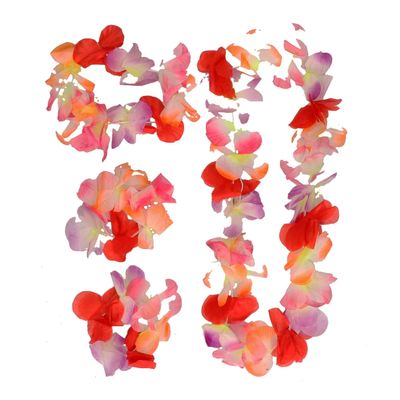 Hawaii krans/slinger set - Tropische/zomerse kleuren mix rood - Hoofd en hals slingers Hawaii krans/slinger set - Tropische/zomerse kleuren mix rood - Hoofd en hals slingers