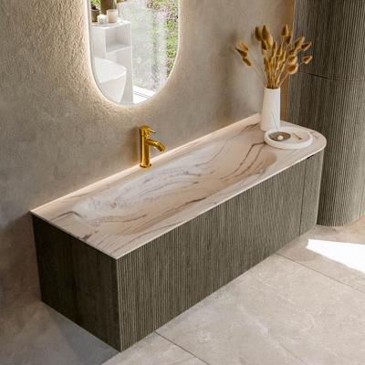 Badmeubel Mondiaz Kurve-Dlux | 135 cm | Meubelkleur Shadow | Wastafelkleur Nata | Solid surface | Wasbak linker zijde spoelbak | 1 kraangat