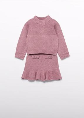 Abel & Lula winter rok-set meisjes - roze - gebreid