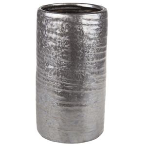 Cilinder vaas keramiek zilver/grijs 12 x 22 cm   -