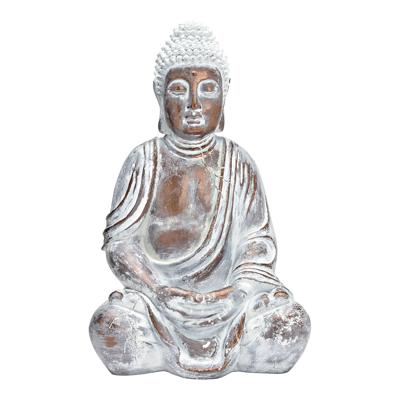 Boeddha zittend van poly goud, wit (B/H/D) 32x52x25cm