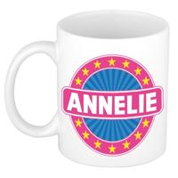 Annelie voornaam koffiemok - beker - wit/roze - 300 ml - Cadeau - Dames - Collega - Moederdag