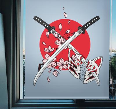 Originele rolgordijnën Japanse zwaarden met bloemen