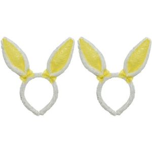 2x Wit/gele konijn/haas oren verkleed diademen kids/volwassenen
