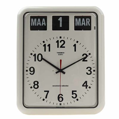 Kalenderklok groot analoog BQ-12A | Wit | Senioren klok | Dementie klok | Dag, datum en tijdsaanduiding | Twemco | WWV619050