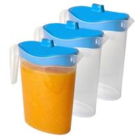 Waterkan/sapkan met afsluitbare deksel in blauw - 3x - 1,5 liter - kunststof - 9 x 21 cm