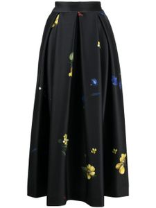 Elie Saab jupe mi-longue à fleurs - Noir