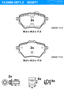 Remblokkenset, schijfrem ATE, u.a. für Citroën, Peugeot, Opel, Vauxhall, DS, Toyota