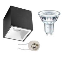 Opbouwspot Set - Pragmi Cliron Pro - GU10 Fitting - Opbouw Vierkant - Mat Zwart/Wit - Verdiept - 90mm - Philips - CorePro 840 36D - 3W - Natuurlijk Wit 4000K - Dimbaar