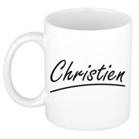 Christien Naam koffiemok - beker - met sierlijke letters - wit - 300 ml - Cadeau - Dames