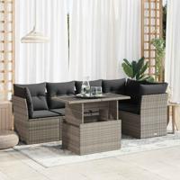 6-delige Loungeset met kussens poly rattan grijs