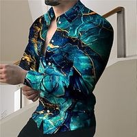 Voor heren Overhemd Grafisch overhemd Marmer Strijkijzer Zwart Wit Marineblauw blauw 3D-afdrukken Buiten Straat Lange mouw Afdrukken Button-omlaag Kleding Modieus Ontwerper Casual Ademend Lightinthebox - thumbnail