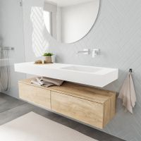 Mondiaz Alan badmeubel 150 cm washed oak 2 lades vrijhangend wastafel rechts zonder kraangat wit