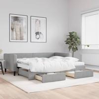 Slaapbank met onderschuifbed en lades 90x200 cm stof lichtgrijs