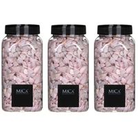 3x Mica decoratie steentjes/kiezeltjes roze 650 ml   -