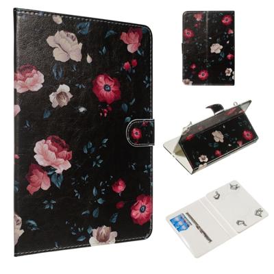 Voor 10 inch universele Tablet PC gekleurde tekening patroon horizontale Flip PU lederen draagtas met houder & kaartsleuven (zwarte backgroud bloem)