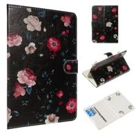 Voor 10 inch universele Tablet PC gekleurde tekening patroon horizontale Flip PU lederen draagtas met houder & kaartsleuven (zwarte backgroud bloem)
