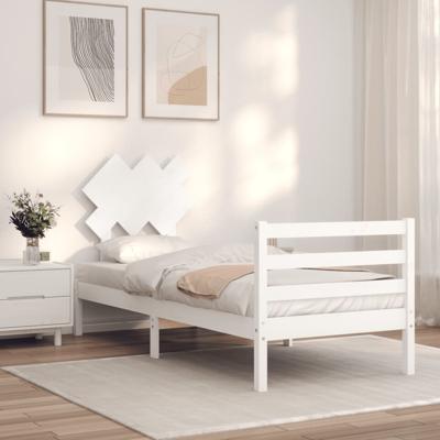 Bedframe met hoofdbord massief hout wit 90x200 cm