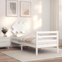 Bedframe met hoofdbord massief hout wit 90x200 cm