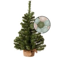 Mini kerstboom groen met verlichting - in jute zak - H60 cm - kleur mix groen - Kunstkerstboom