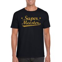 Super meester fun t-shirt zwart gouden glitters voor heren - Einde schooljaar/ meesterdag cadeau 2XL  -