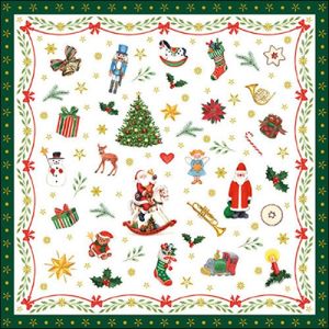 40x stuks kerstdiner/kerst thema servetten met kerstfiguren 33 x 33 cm groen