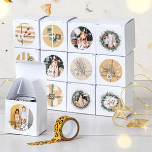 DIY adventskalender doosjes met ronde sticker - set van 24