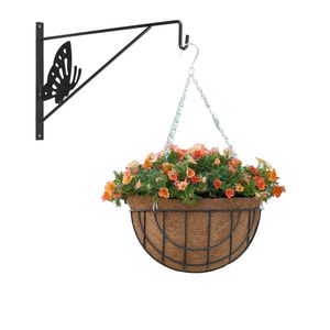 Hanging basket met muurhaak vlinder antraciet en kokos inlegvel - metaal - complete hangmand set