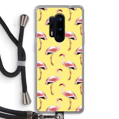 Flamingo's geel: OnePlus 8 Pro Transparant Hoesje met koord