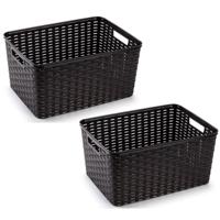 Opbergmand - 6x - Kastmand - rotan kunststof - donkerbruin - 18 Liter - 29 x 39 x 20 cm