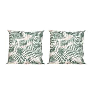 2x Bank/sier kussens met palm plant/bladeren print voor binnen en buiten 45 x 45 cm