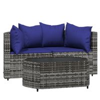 The Living Store Loungeset Modern Grijs 2x Hoekbank - 63x63x57.5cm - Weerbestendig PE-rattan - thumbnail