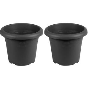 2x Antraciete plantenbakken/bloembakken rond 22 cm - Plantenpotten