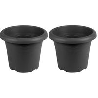 2x Antraciete plantenbakken/bloembakken rond 22 cm - Plantenpotten