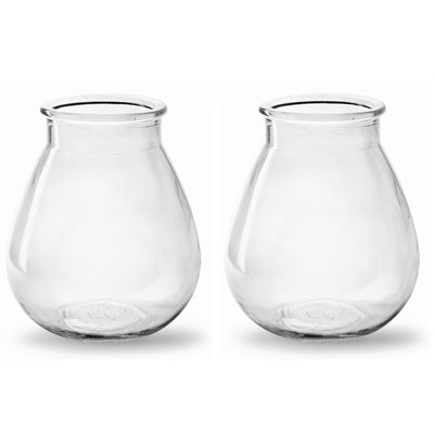 2x Stuks Bloemenvazen druppel vorm type - helder/transparant glas - H17 x D14 cm